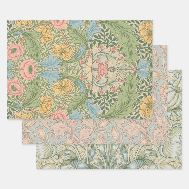 William Morris Myrtle Flower Floral Botanical Wrapping Paper Sheets (Set)