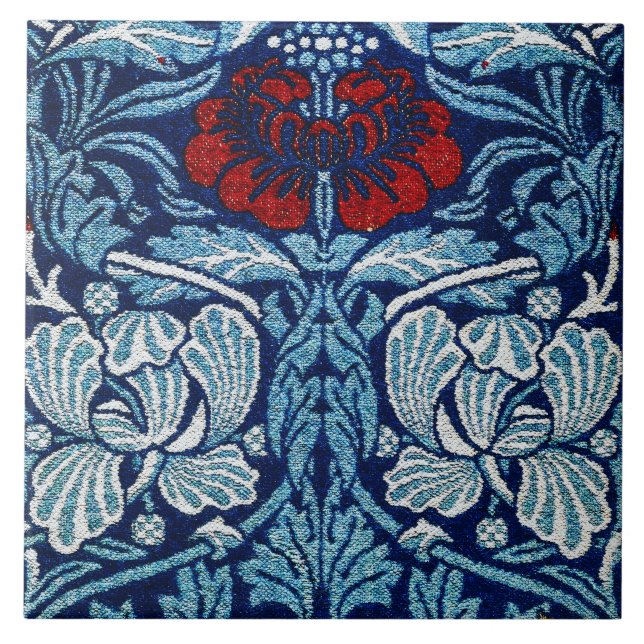 William Morris Navy Blue Tulip Rose Wallpaper Ceramic Tile (Front)