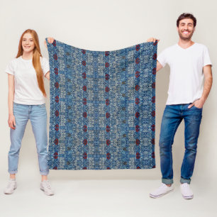 William Morris Navy Blue Tulip Rose Wallpaper Fleece Blanket