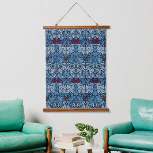William Morris Navy Blue Tulip Rose Wallpaper Hanging Tapestry