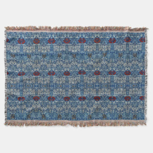 William Morris Navy Blue Tulip Rose Wallpaper Throw Blanket