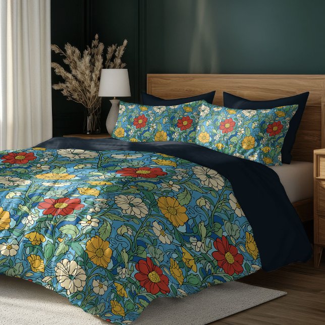 William Morris nouveau blue red yellow pastel Duvet Cover (William Morris nouveau blue red yellow pastel Duvet Cover)