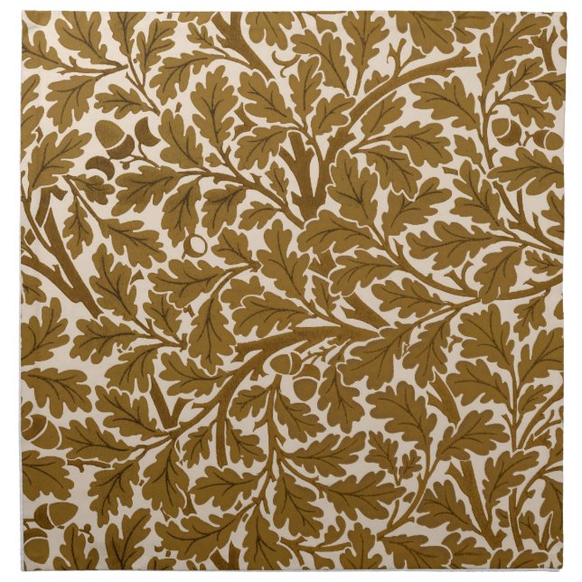 William Morris Oak Leaves, Coffee Brown and Beige  Cloth Napkin (Front)