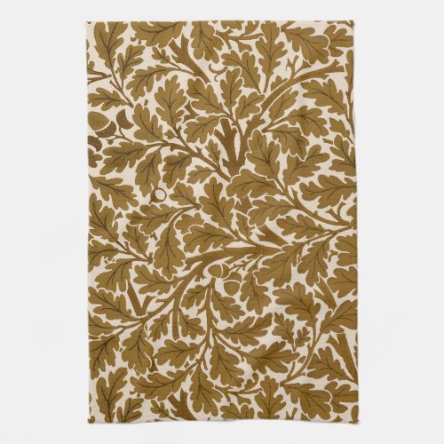 William Morris Oak Leaves Coffee Brown and Beige  Kitchen Towel