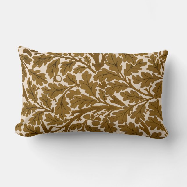 William Morris Oak Leaves, Coffee Brown and Beige Lumbar Pillow (Front)