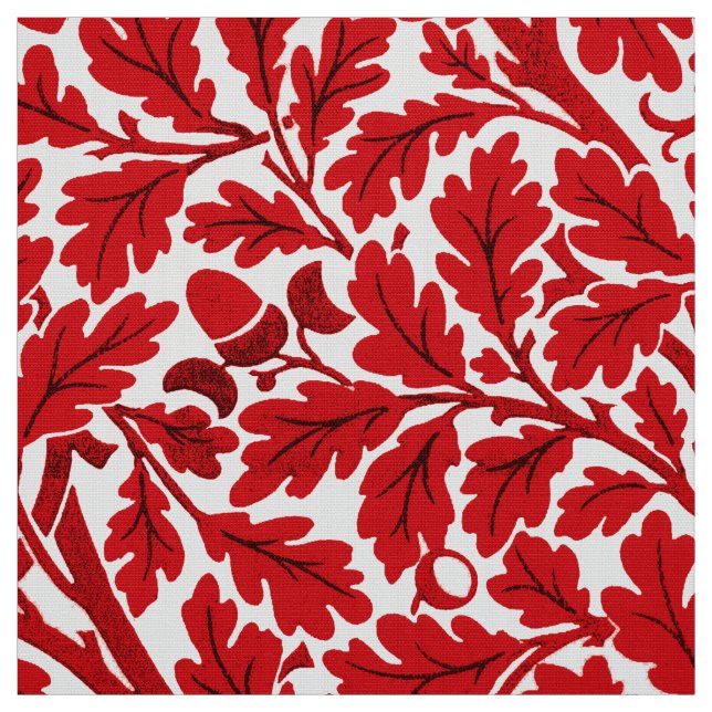 William Morris Oak Leaves, Deep Red and White Fabric (Swatch)