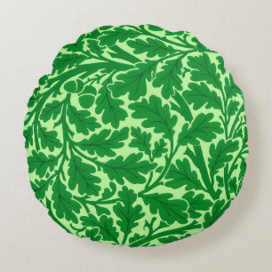 William Morris Oak Leaves, Emerald Green Round Pillow