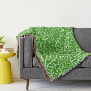 William Morris Oak Leaves, Emerald Green Throw Blanket