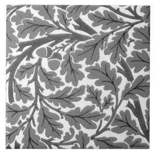 William Morris Oak Leaves, Gray / Grey and White Ceramic Tile