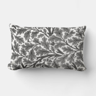 William Morris Oak Leaves, Gray / Grey and White Lumbar Pillow