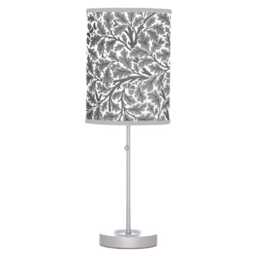 William Morris Oak Leaves Gray  Grey and White  Table Lamp