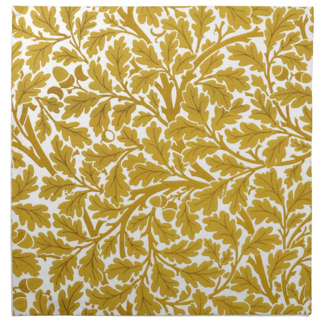 William Morris Oak Leaves, Mustard Yellow & White  Cloth Napkin (Front)
