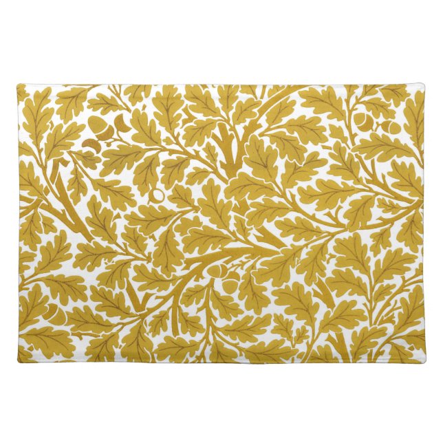 William Morris Oak Leaves, Mustard Yellow & White  Cloth Placemat (Front)