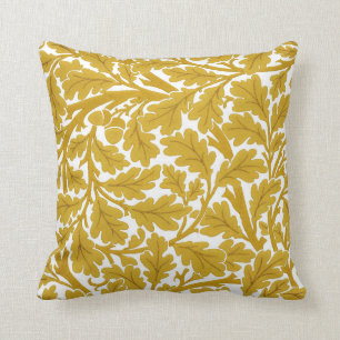 William Morris Oak Leaves, Mustard Yellow & White Throw Pillow