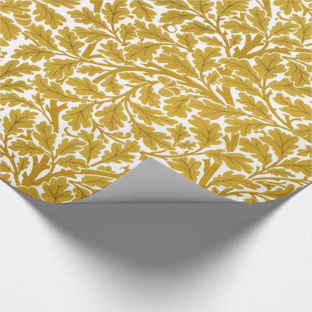 William Morris Oak Leaves, Mustard Yellow & White  Wrapping Paper (Corner)