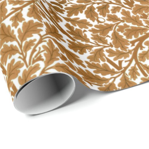 William Morris Oak Leaves Rust Brown and White Wrapping Paper