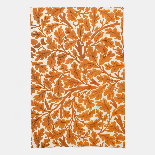William Morris Oak Leaves, Rust Orange & Cream  Kitchen Towel (Vertical)