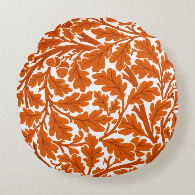 William Morris Oak Leaves, Rust Orange & Cream Round Pillow (Front)