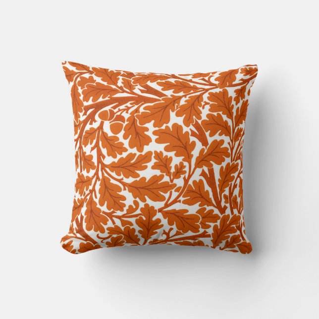 William Morris Oak Leaves, Rust Orange & Cream Throw Pillow (Front)