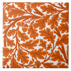 William Morris Oak Leaves, Rust Orange & White Ceramic Tile