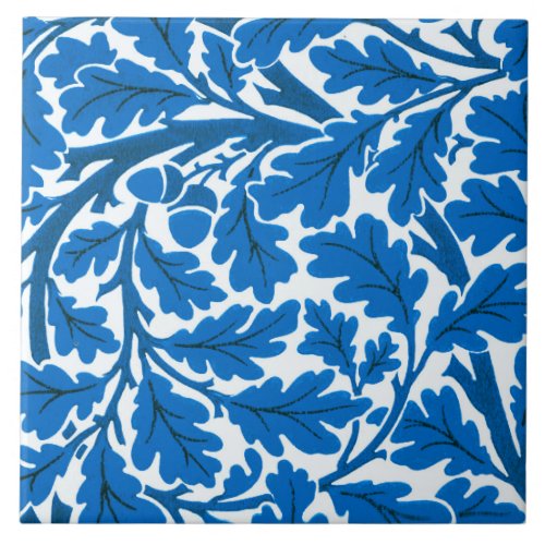 William Morris Oak Leaves Sapphire Blue and White Ceramic Tile