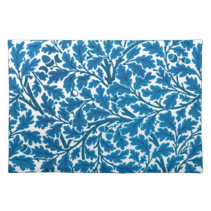 William Morris Oak Leaves, Sapphire Blue and White Cloth Placemat