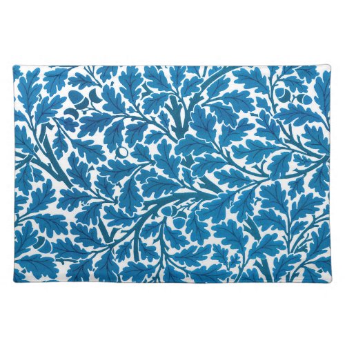 William Morris Oak Leaves Sapphire Blue and White Cloth Placemat