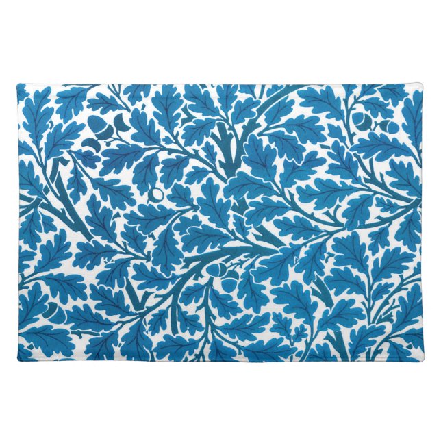 William Morris Oak Leaves, Sapphire Blue and White Cloth Placemat (Front)