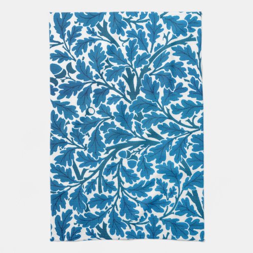 William Morris Oak Leaves Sapphire Blue and White Kitchen Towel