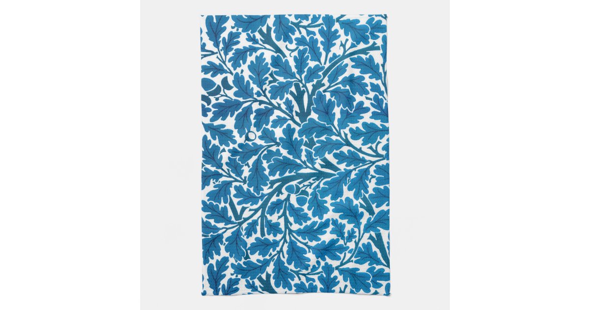 William Morris Oak Leaves, Sapphire Blue and White Kitchen Towel | Zazzle