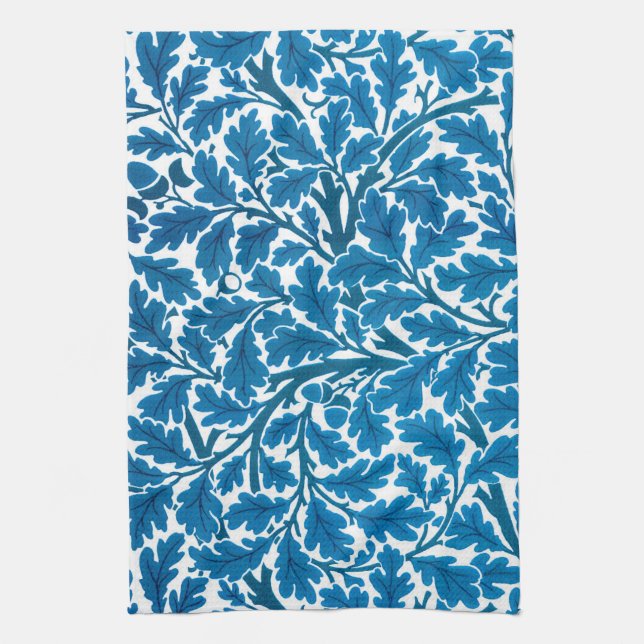 William Morris Oak Leaves, Sapphire Blue and White Kitchen Towel (Vertical)
