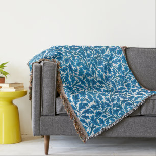 William Morris Oak Leaves, Sapphire Blue and White Throw Blanket