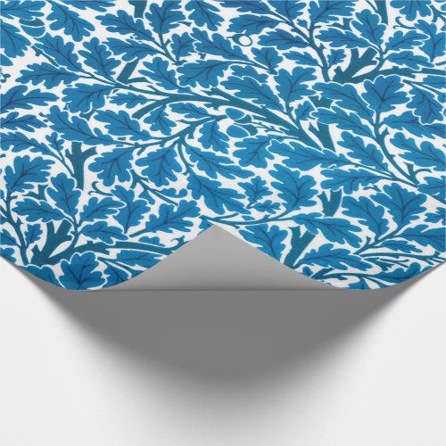 William Morris Oak Leaves Sapphire Blue and White Wrapping Paper