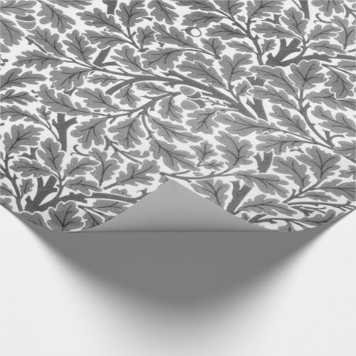 William Morris Oak Leaves Silver Gray and White Wrapping Paper