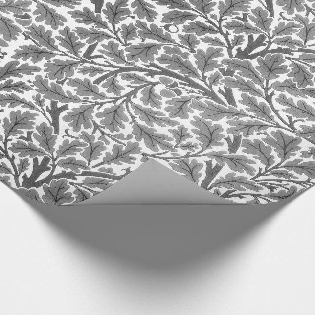 William Morris Oak Leaves, Silver Gray and White Wrapping Paper (Corner)
