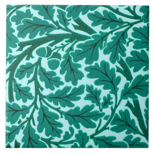 William Morris Oak Leaves, Turquoise & Aqua Ceramic Tile