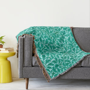 William Morris Oak Leaves, Turquoise & Aqua Throw Throw Blanket