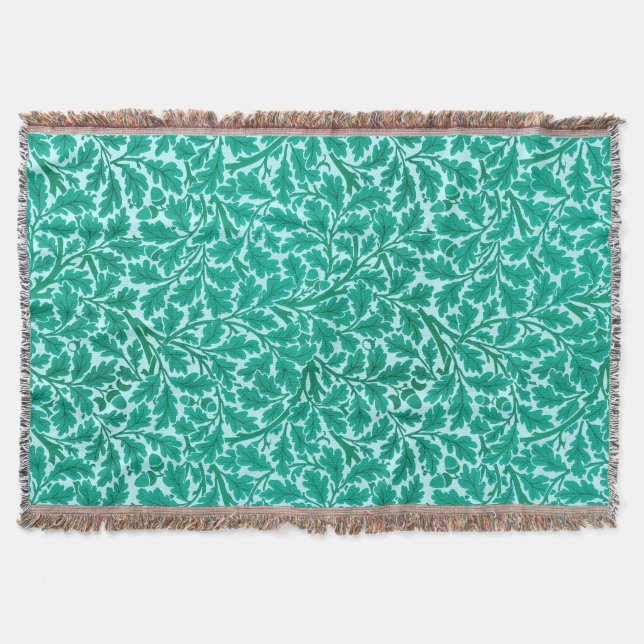 William Morris Oak Leaves, Turquoise & Aqua  Throw Throw Blanket (Front)