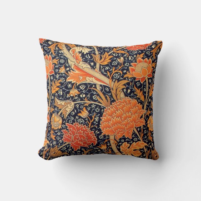 William Morris Orange Cray Throw Pillow (Front)
