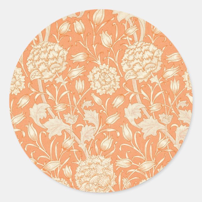 William Morris Orange Floral Classic Round Sticker (Front)
