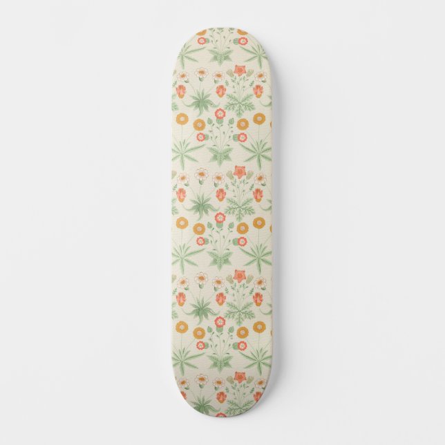 William Morris Orange, Pink & Green Daisy Pattern  Skateboard (Front)