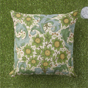 William Morris Orchard Green Floral Art Outdoor Pillow