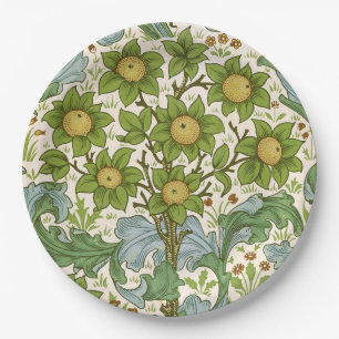 William Morris Orchard Green Floral Art Paper Plates