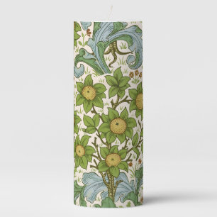 William Morris Orchard Green Floral Art Pillar Candle