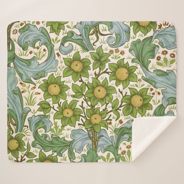 William Morris' Orchard Pattern Art Nouveau Sherpa Blanket (Front (Horizontal))