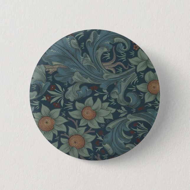 William Morris Orchard Pattern Art Pinback Button (Front)