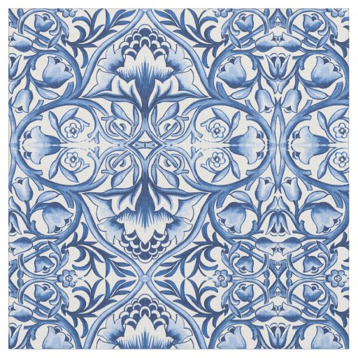 William Morris ornament blue and white flowers Fabric