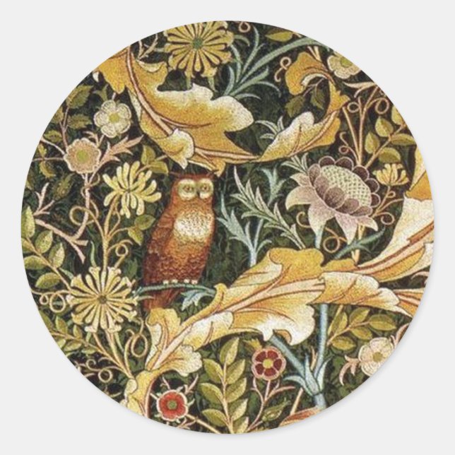 William Morris Owl an Acanthus Classic Round Sticker (Front)