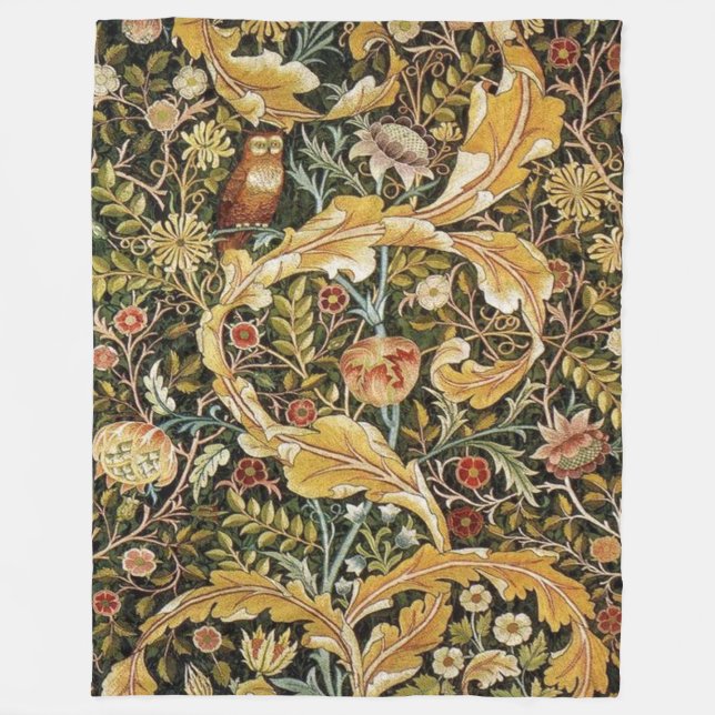 William Morris Owl an Acanthus Fleece Blanket (Front)