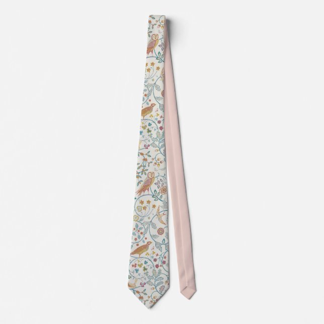 William Morris - Owl and Berries  print pattern Neck Tie (Front)